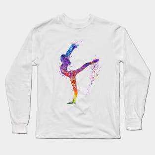 Girl Gymnastics Sports Watercolor Gift Long Sleeve T-Shirt